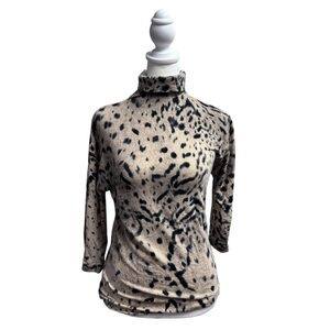 MaxMara 3/4 Sleeve Wool Blend Animal Print Pullover Knit Turtleneck Top Medium